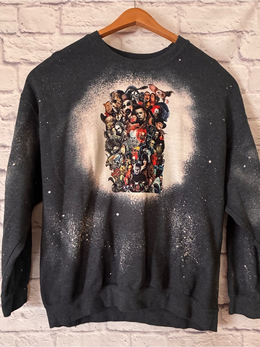 Charcoal Graphic Crewneck Sweatshirt - Horror Collage - XL